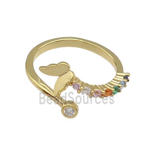 copper Butterfly Ring pave zircon gold plated