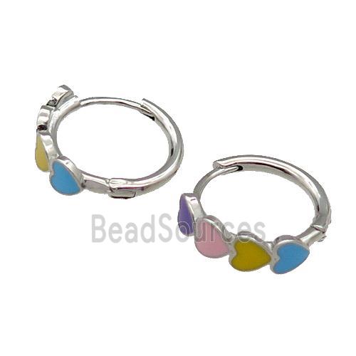 copper Heart Hoop Earrings multicolor enamel platinum plated