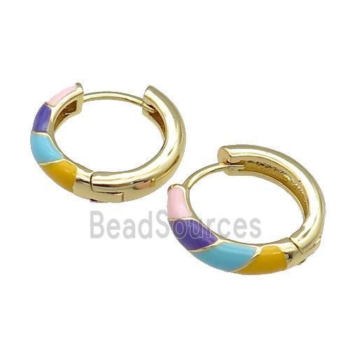 copper Hoop Earrings multicolor enamel gold plated