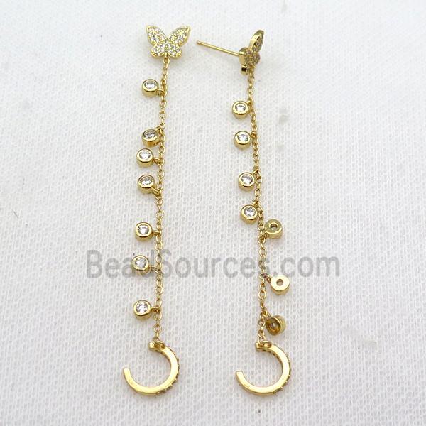 copper Stud Earring pave zircon butterfly gold plated