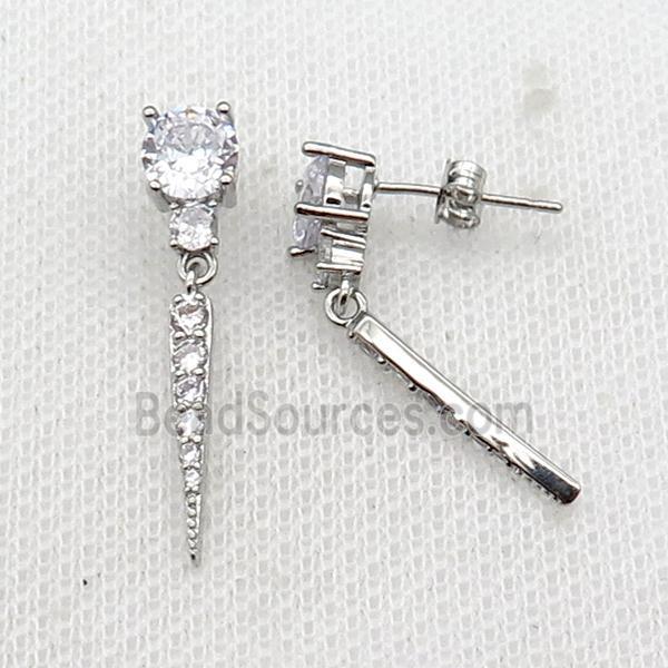 copper Stud Earring pave zircon platinum plated