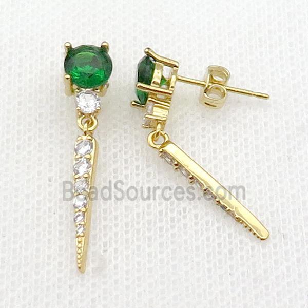 copper Stud Earring pave zircon gold plated