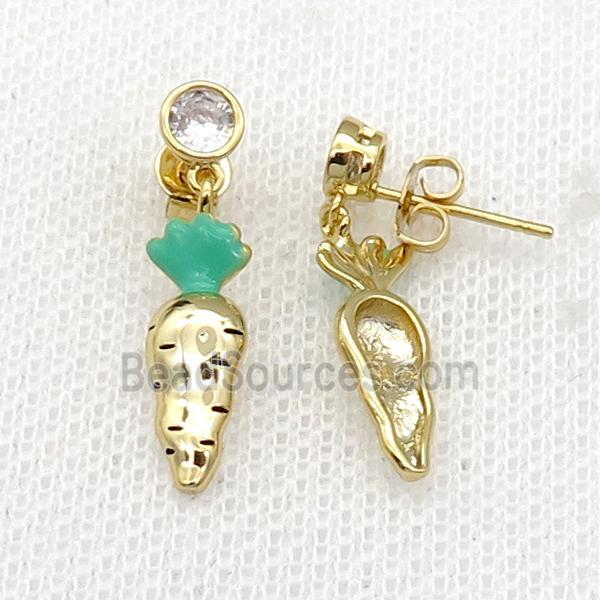 copper Radish Stud Earring green enamel gold plated