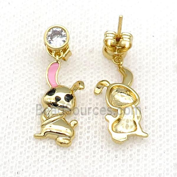 copper Rabbit Stud Earring pink enamel gold plated