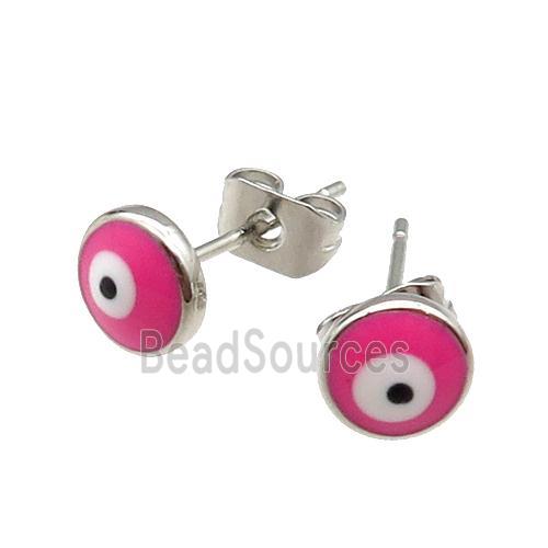 copper Evil Eye Stud Earring pink enamel platinum plated