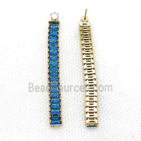 Copper Stud Earring Pave Blue Zircon Gold Plated