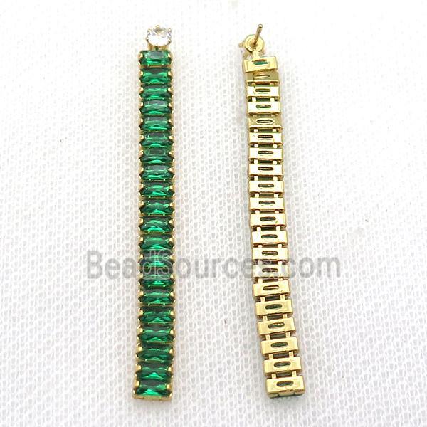 Copper Stud Earring Pave Green Zircon Gold Plated