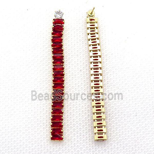 Copper Stud Earring Pave DarkRed Zircon Stick Gold Plated