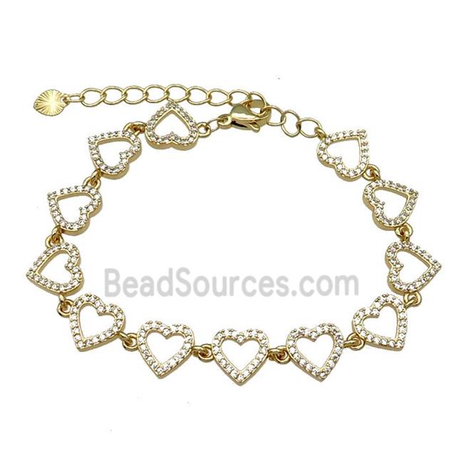 Copper Heart Bracelet Pave Zircon Gold Plated