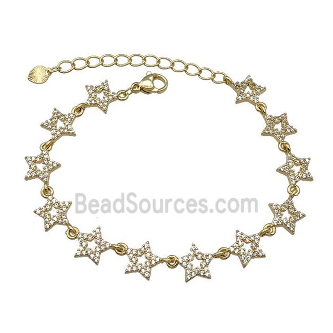 Copper Star Bracelet Pave Zircon Gold Plated