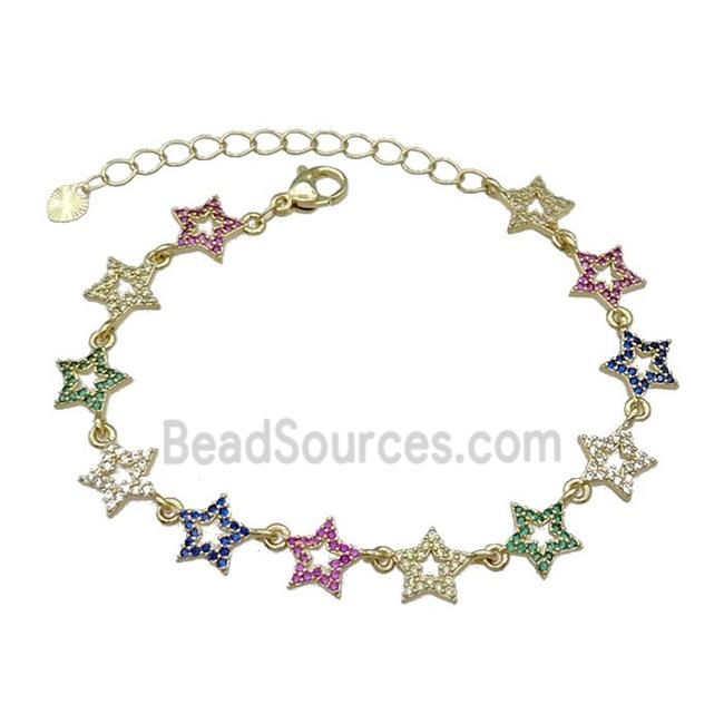 Copper Star Bracelet Pave Multicolor Zircon Gold Plated