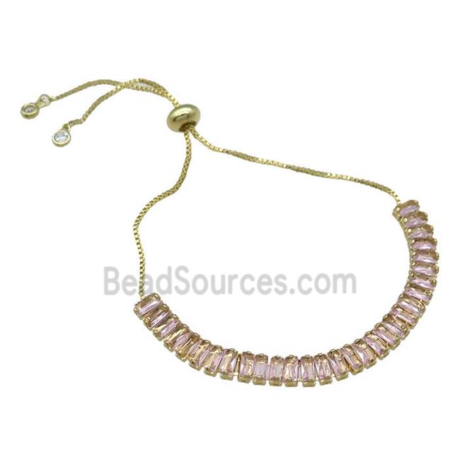 Copper Bracelet Pave Pink Zircon Adjustable Gold Plated