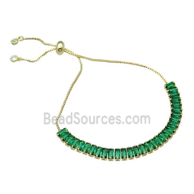 Copper Bracelet Pave Green Zircon Adjustable Gold Plated