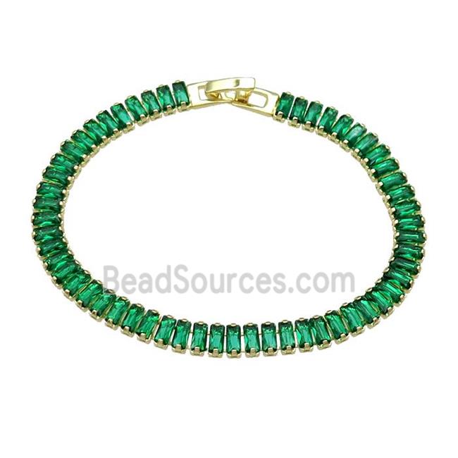 Copper Bracelet Pave Green Zircon Gold Plated