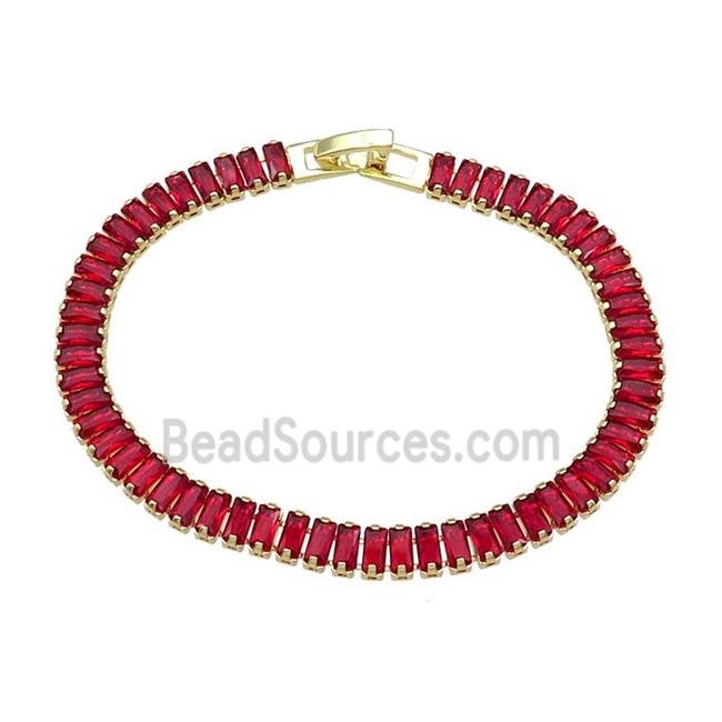 Copper Bracelet Pave Red Zircon Gold Plated