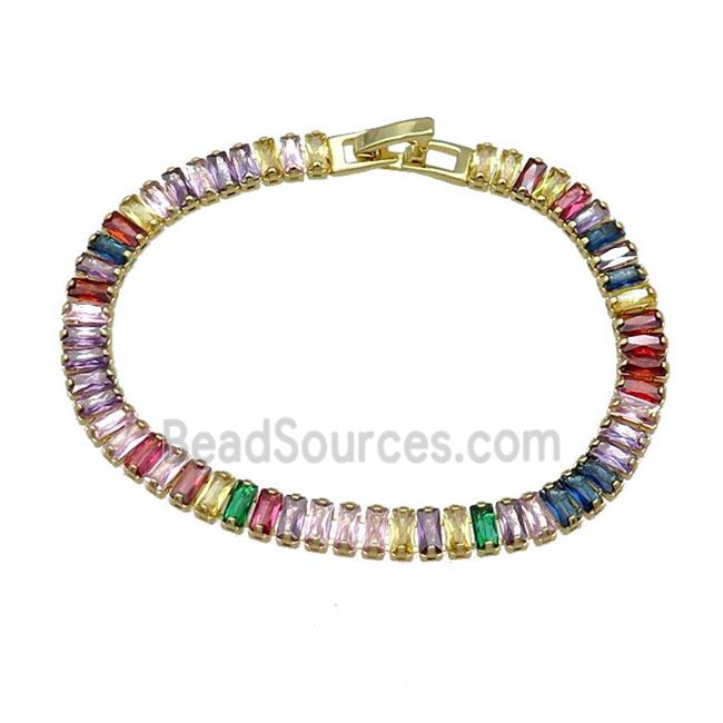 Copper Bracelet Pave Multicolor Zircon Gold Plated