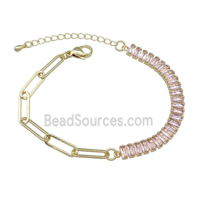 Copper Bracelet Pave Pink Zircon Gold Plated