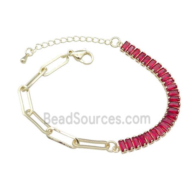 Copper Bracelet Pave Red Zircon Gold Plated