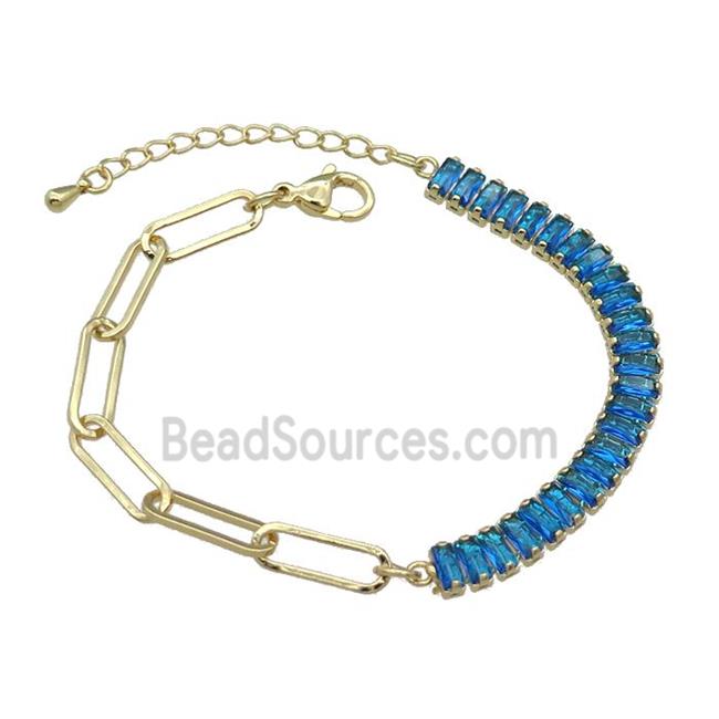 Copper Bracelet Pave Blue Zircon Gold Plated