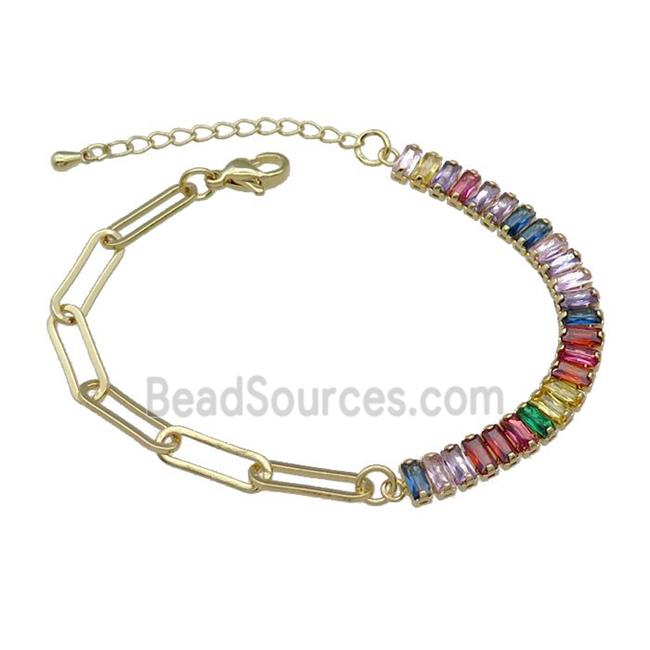 Copper Bracelet Pave Multicolor Zircon Gold Plated