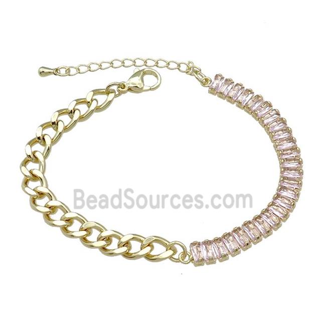 Copper Bracelet Pave Pink Zircon Gold Plated