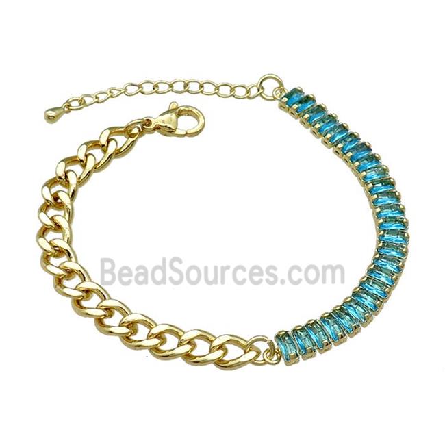 Copper Bracelet Pave Aqua Zircon Gold Plated