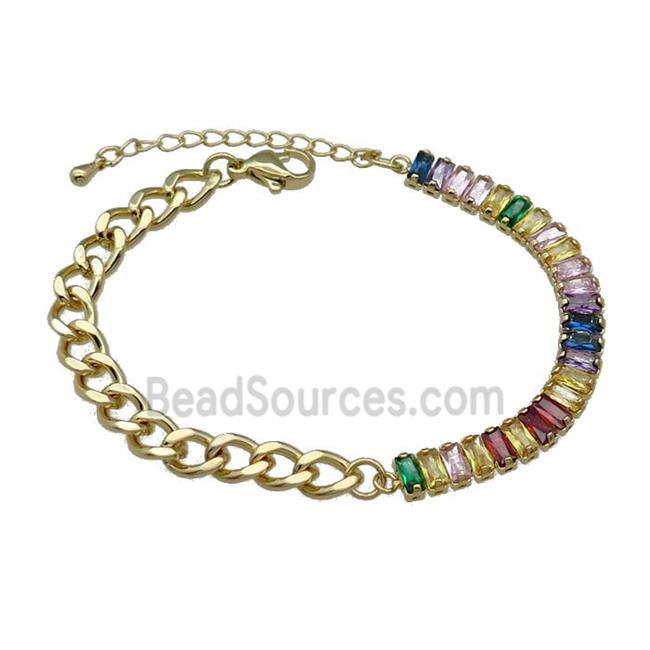 Copper Bracelet Pave Multicolor Zircon Gold Plated