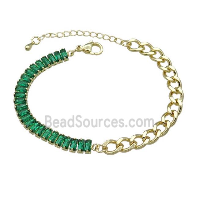 Copper Bracelet Pave Green Zircon Gold Plated