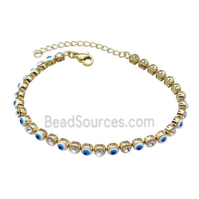 Copper White Enamel Evil Eye Bracelet Pave Zircon Gold Plated