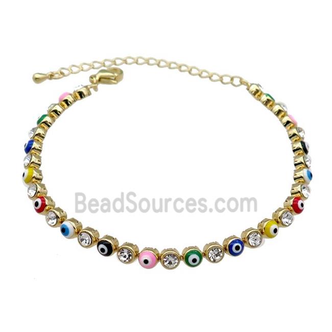 Copper Multicolor Enamel Evil Eye Bracelet Pave Zircon Gold Plated