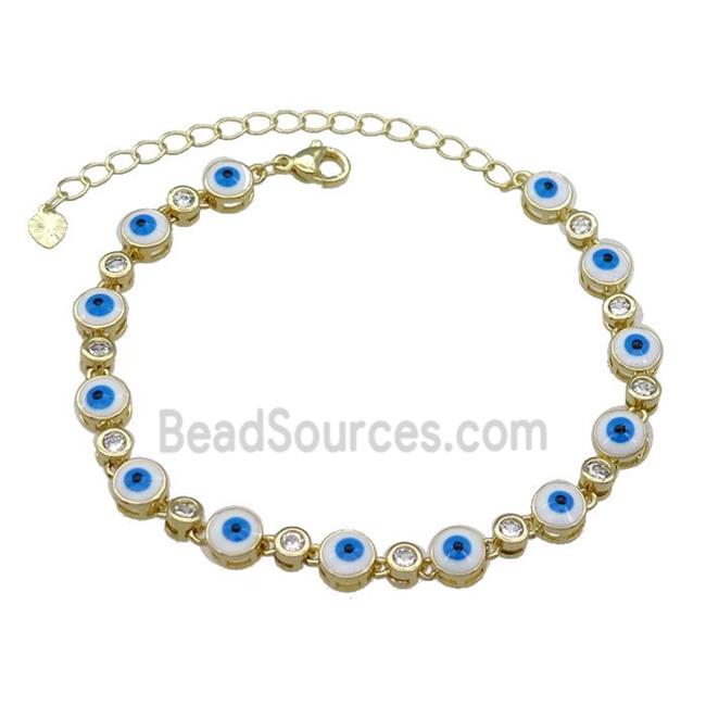 Copper White Enamel Evil Eye Bracelet Pave Zircon Gold Plated