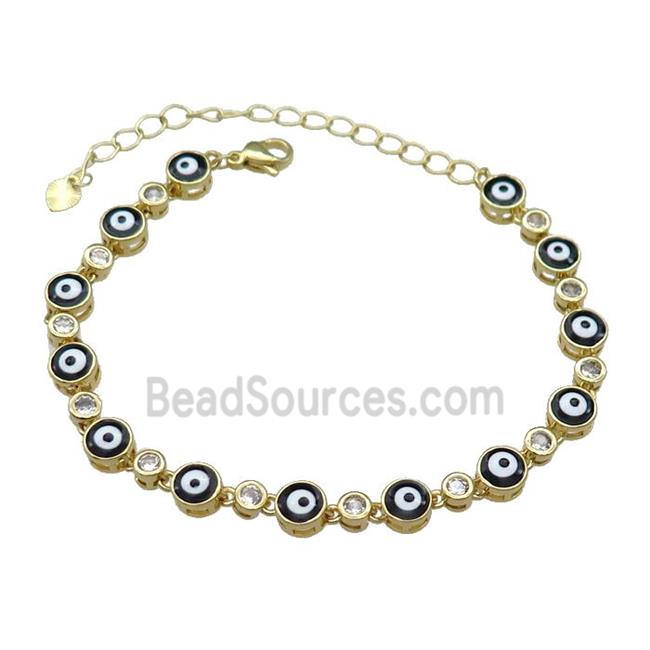 Copper Black Enamel Evil Eye Bracelet Pave Zircon Gold Plated