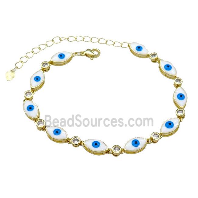 Copper White Enamel Evil Eye Bracelet Pave Zircon Gold Plated