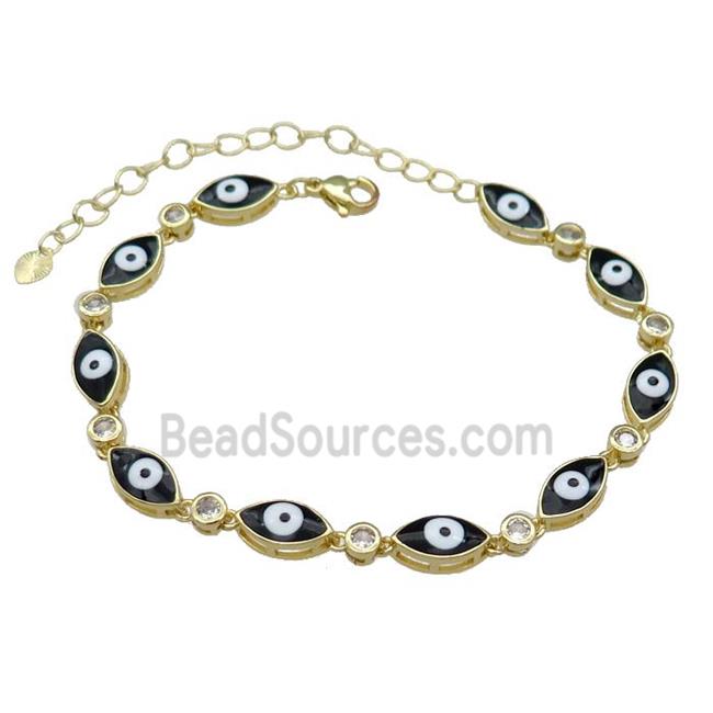 Copper Black Enamel Evil Eye Bracelet Pave Zircon Gold Plated