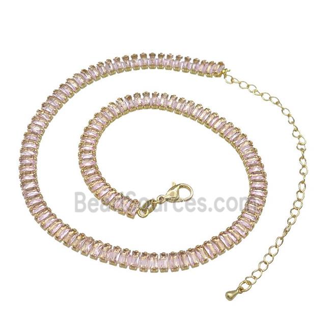 Copper Necklace Pave Pink Zircon Gold Plated