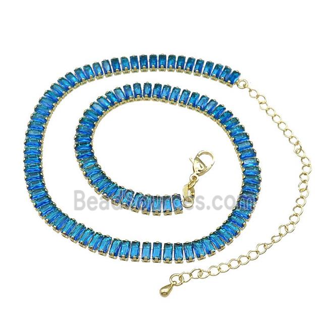 Copper Necklace Pave Blue Zircon Gold Plated