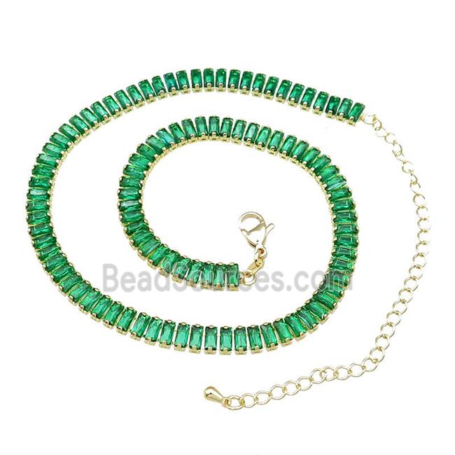 Copper Necklace Pave Green Zircon Gold Plated