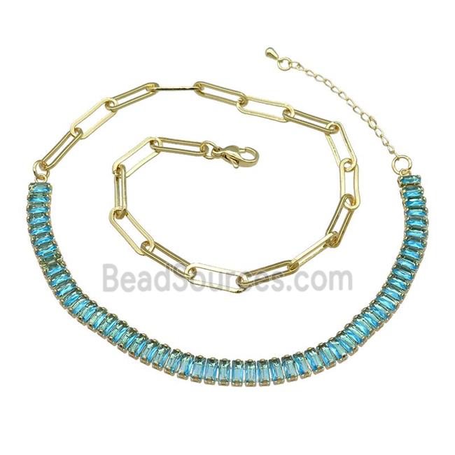 Copper Necklace Pave Aqua Zircon Gold Plated