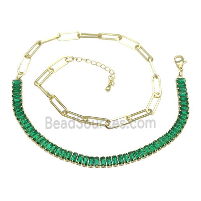 Copper Necklace Pave Green Zircon Gold Plated