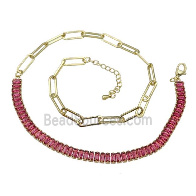 Copper Necklace Pave Red Zircon Gold Plated