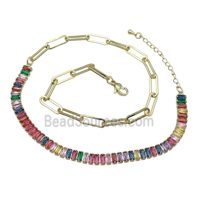 Copper Necklace Pave Multicolor Zircon Gold Plated