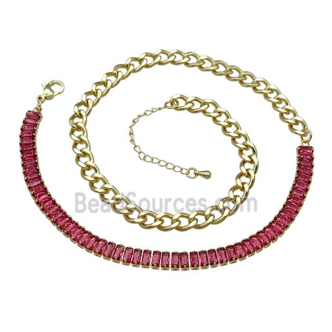 Copper Necklace Pave Red Zircon Gold Plated