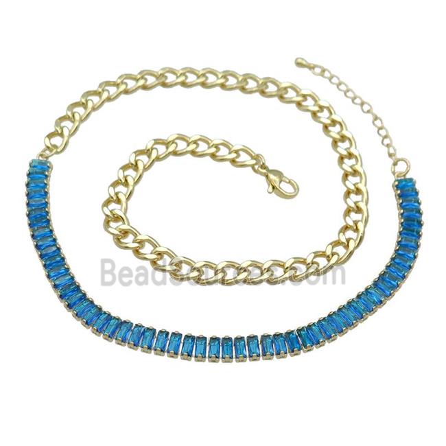 Copper Necklace Pave Blue Zircon Gold Plated