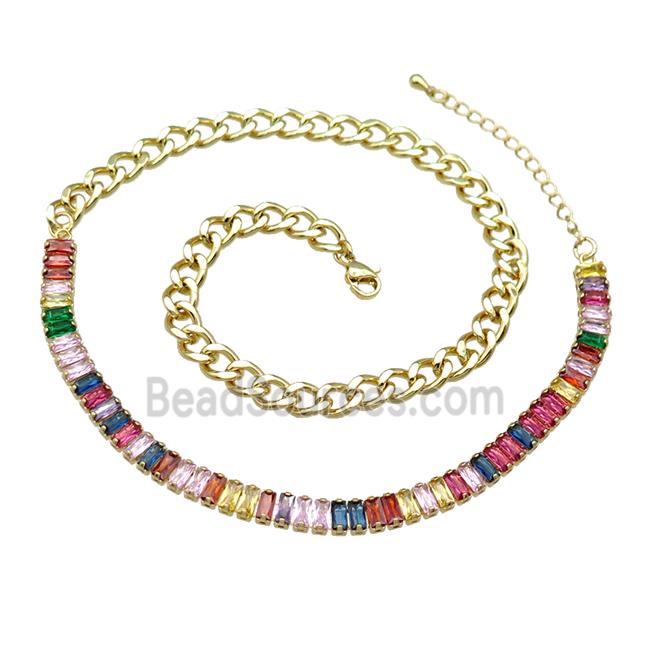 Copper Necklace Pave Multicolor Zircon Gold Plated