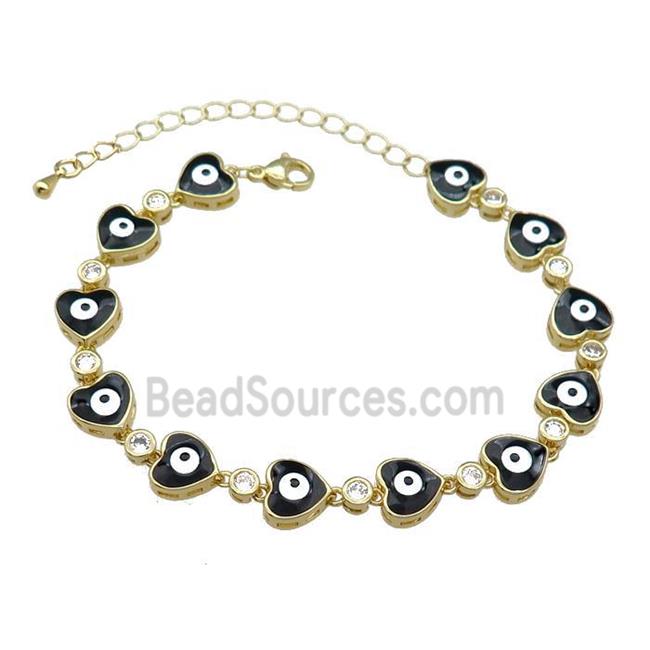 Copper Heart Bracelet Evil Eye Black Enamel Gold Plated