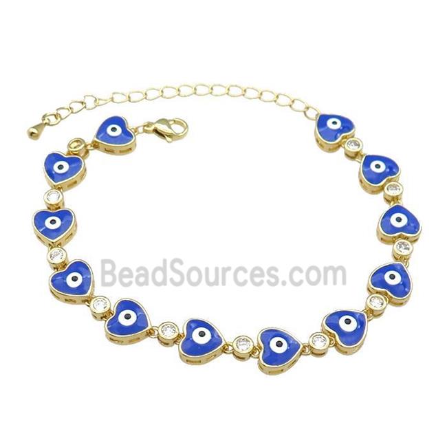 Copper Heart Bracelet Evil Eye Blue Enamel Gold Plated