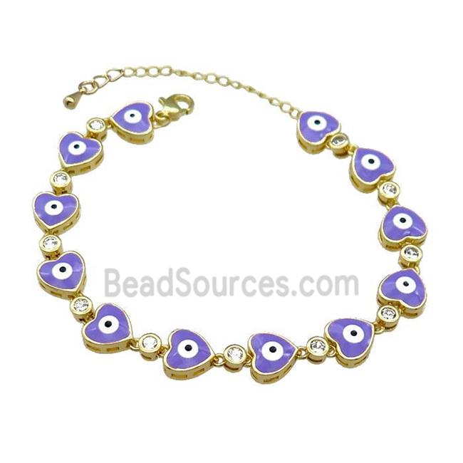 Copper Heart Bracelet Evil Eye Lavender Enamel Gold Plated