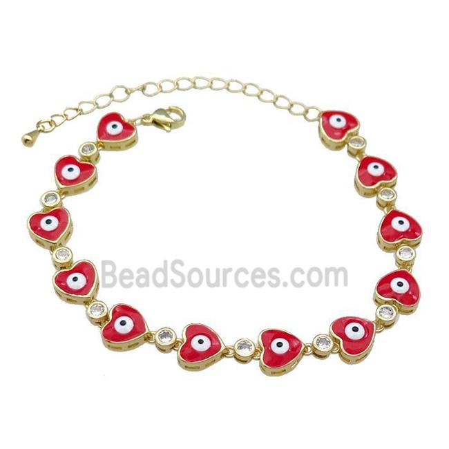 Copper Heart Bracelet Evil Eye Red Enamel Gold Plated