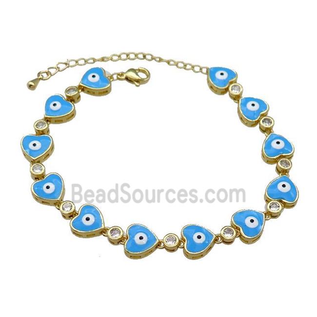 Copper Heart Bracelet Evil Eye Blue Enamel Gold Plated