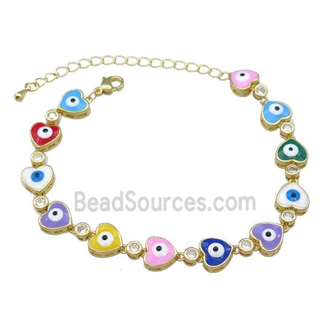 Copper Heart Bracelet Evil Eye MixColor Enamel Gold Plated